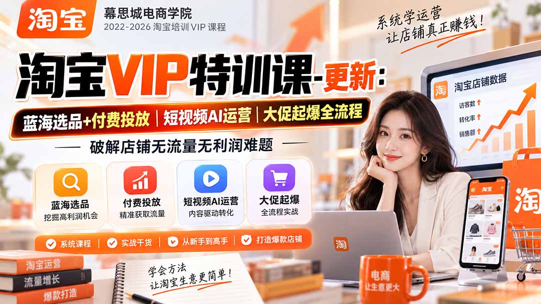 淘宝VIP特训课-更新1031:蓝海选品+付费投放|短视频AI运营|大促起爆全流程,破解店铺无流量无利润难题-轻创终点站
