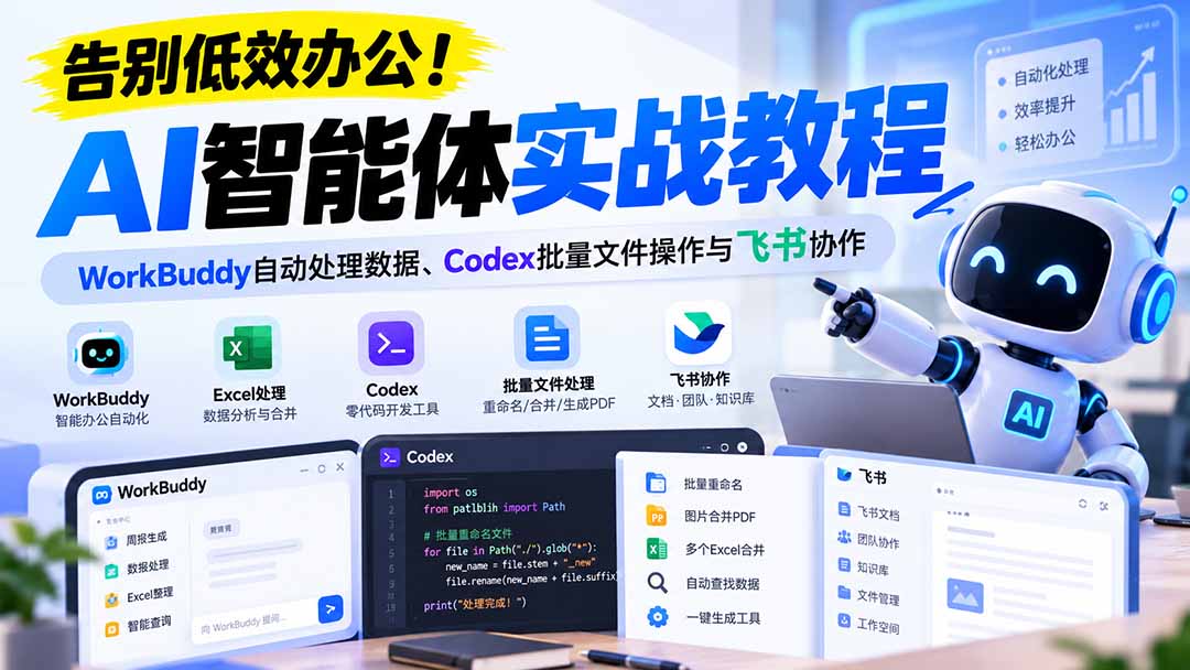 【无水印】告别低效办公!《AI智能体实战教程》WorkBuddy自动处理数据、Codex批量文件操作与飞书协作-轻创终点站
