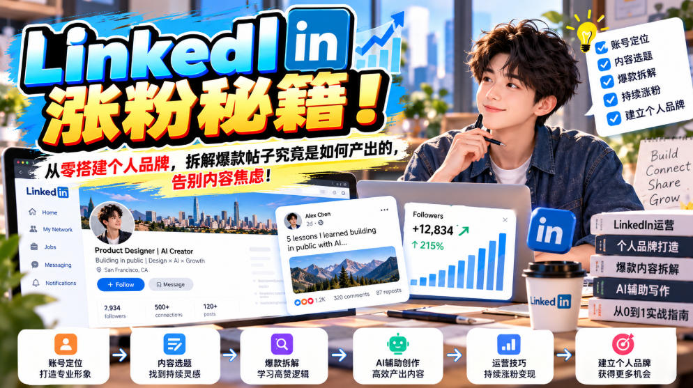 LinkedIn涨粉秘籍!从零搭建个人品牌,拆解爆款帖子究竟是如何产出的,告别内容焦虑!【原创双语字幕】-轻创终点站