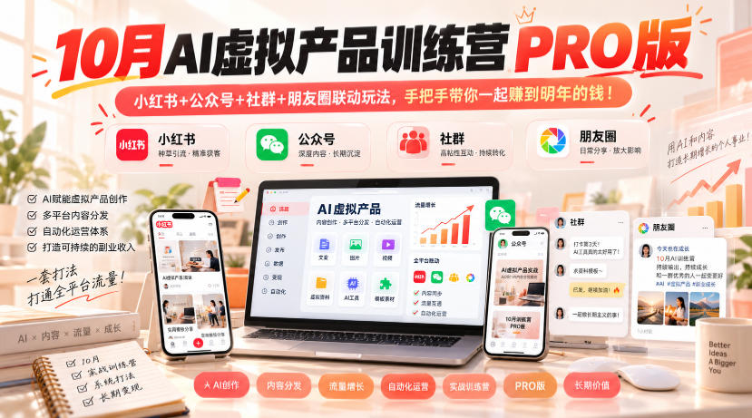 10月AI虚拟产品训练营PRO版,小红书+公众号+社群+朋友圈联动玩法,手把手带你一起赚到明年的钱!(更新1029)-轻创终点站