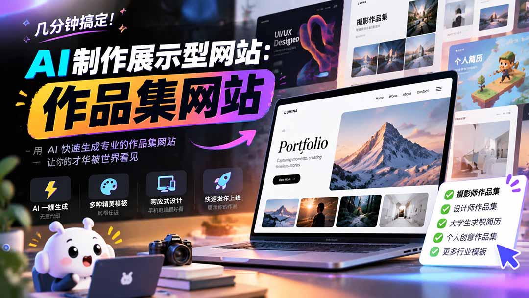 几分钟搞定,AI制作展示型网站制作:作品集网站,用AI快速生成专业的作品集网站,接单变现!-轻创终点站