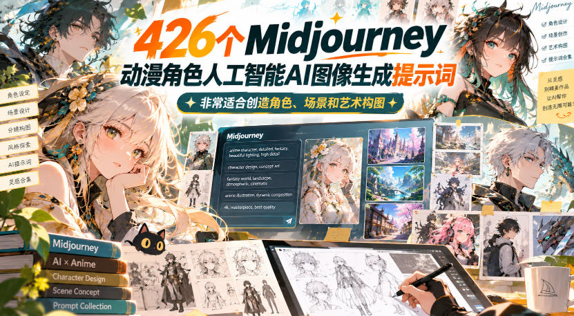 426个Midjourney动漫角色人工智能AI图像生成提示词,非常适合创造角色、场景和艺术构图-轻创终点站
