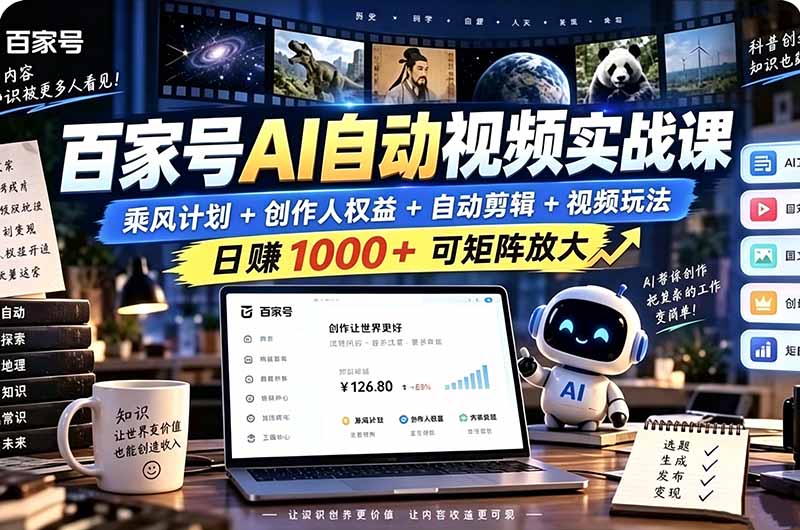 百家号自动矩阵玩法,长期可以做的项目,日入1k+,真正的睡后收入-轻创终点站
