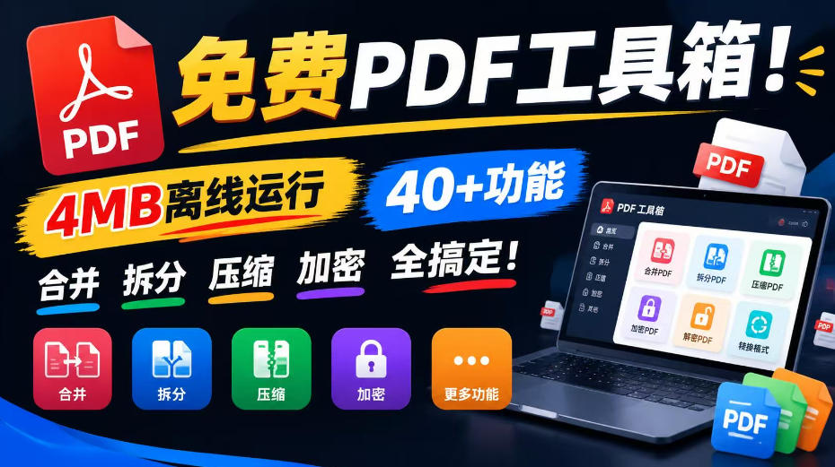 免费PDF工具箱!4MB离线运行,40+功能,合并拆分压缩加密全搞定!-轻创终点站