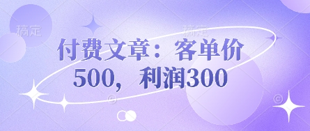 付费文章：客单价500，利润300-轻创终点站