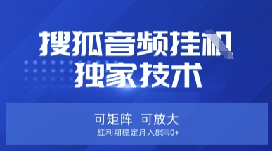 【搜狐音频挂G】独家技术，可矩阵可放大，红利期稳定月入8k【揭秘】-轻创终点站